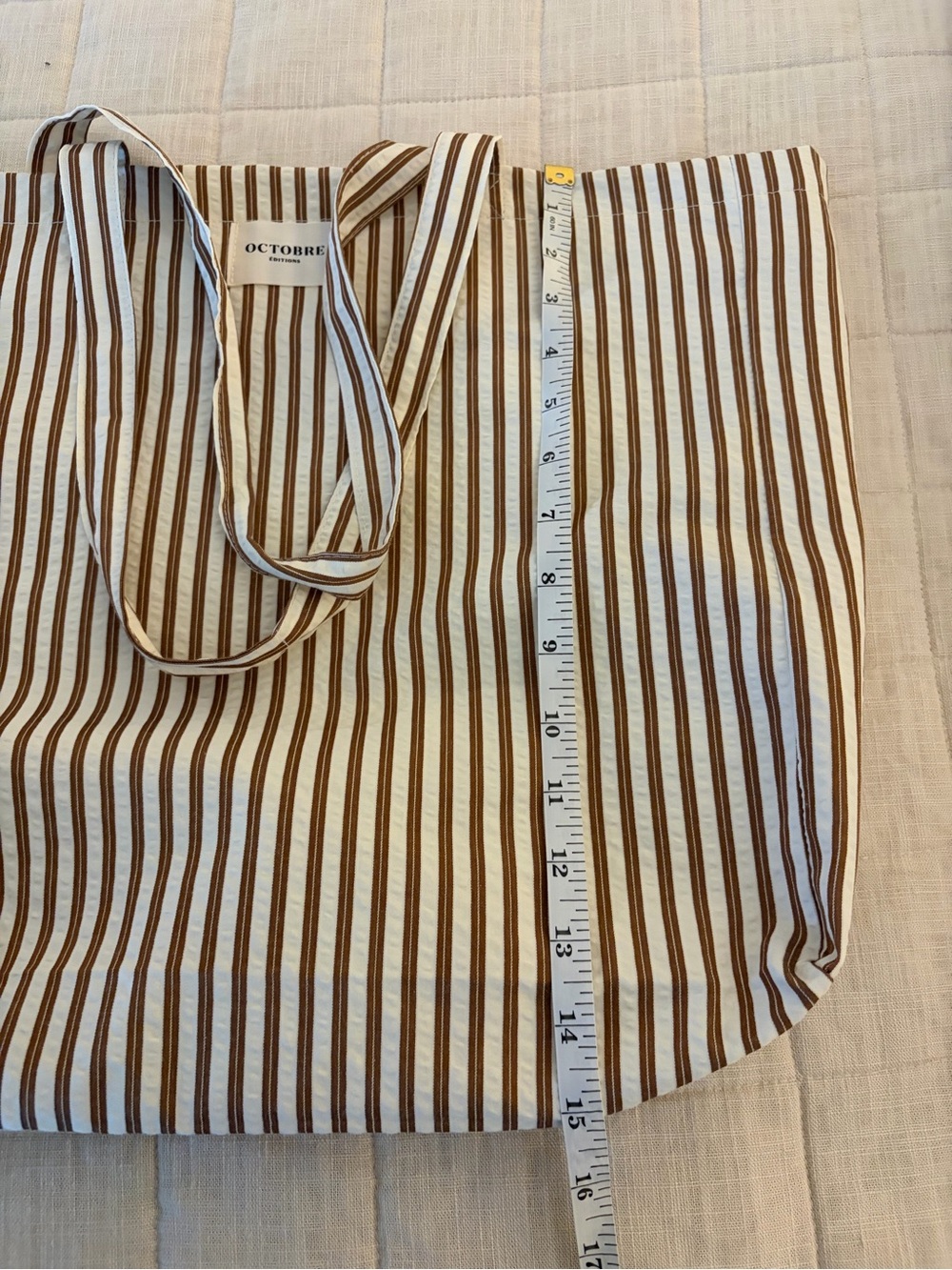 Sezane Octobre Cream white and Brown Striped Tote Bag cotton poplin canvas - Picture 4 of 5